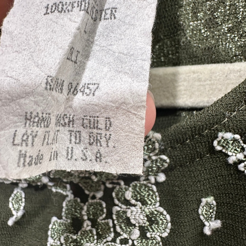 PSSST Womens Floral Lace Tank Top Olive Green Sleeveless Y2K Made in USA Large - Picture 7 of 7